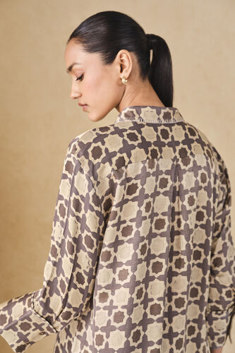 Halidrys Handcrafted Ajrakh Silk Top - Grey, Grey, image 5